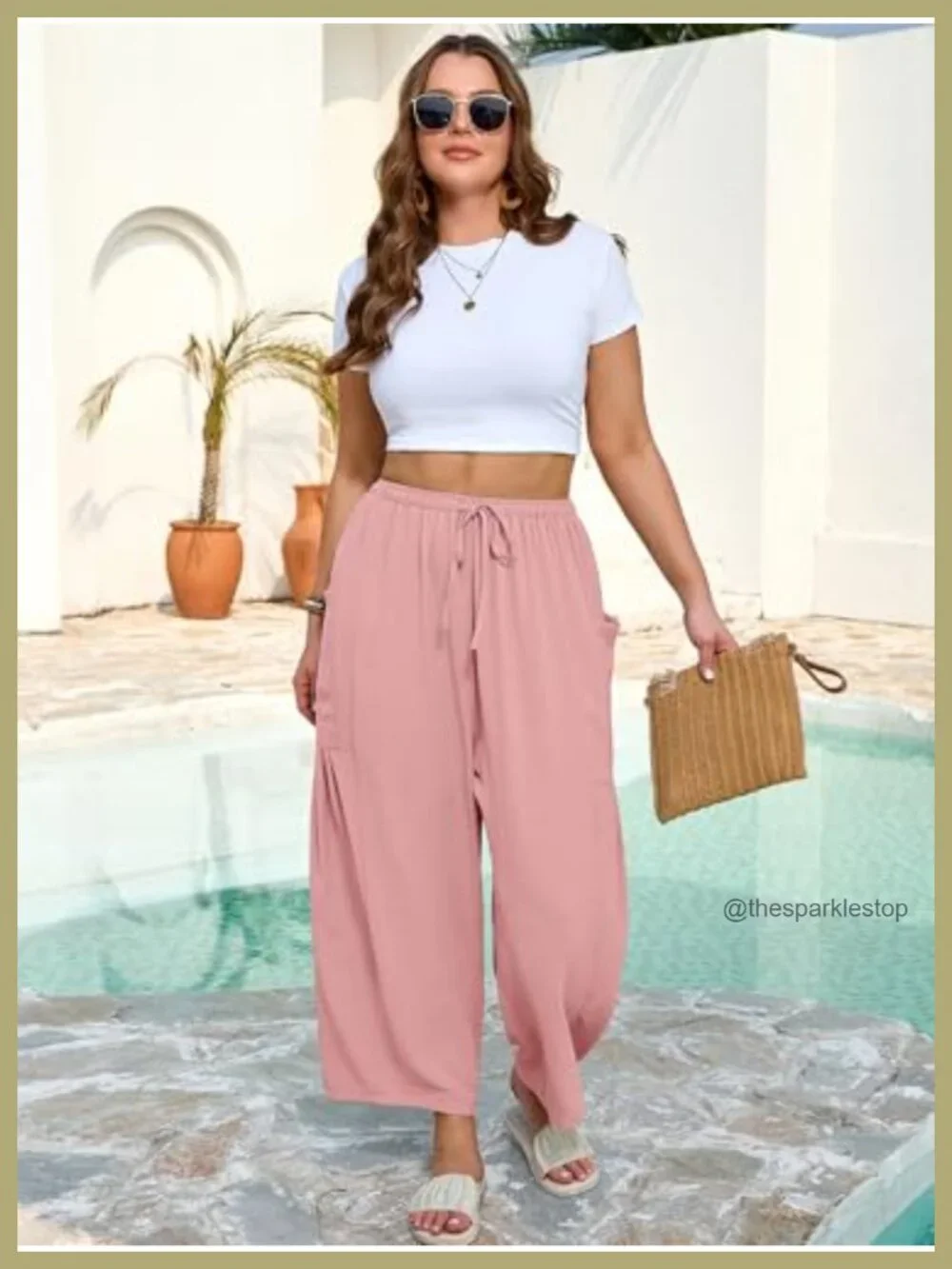 Plus Size Wide Leg Drawstring Pants with Pockets - Ankle Length Palazzo Trousers